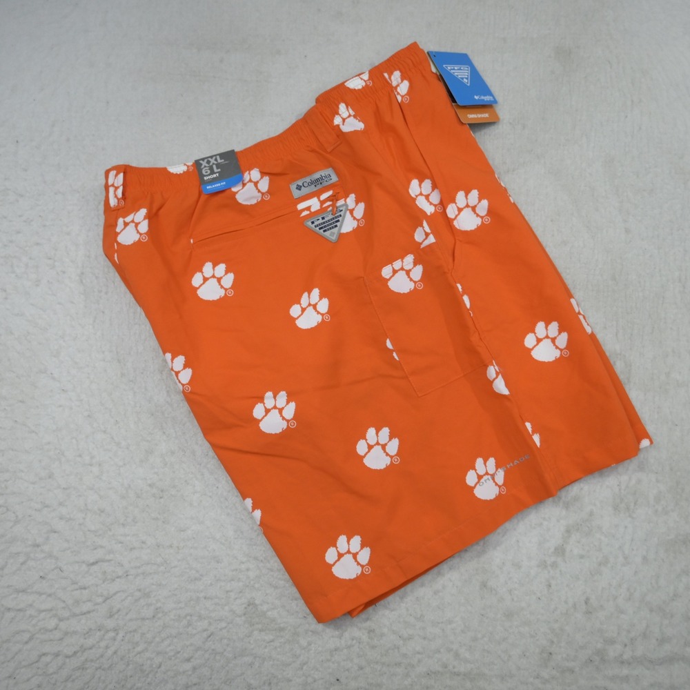 Columbia Backcast III Short Mens XXL‎ NEW Orange Clemson Tigers Paw Print 6"